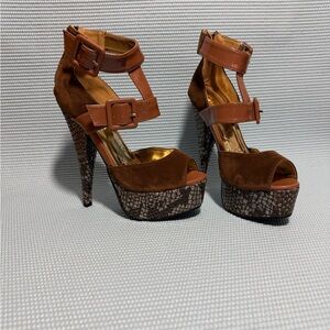 Elegant Brown and Tan Platform Heels